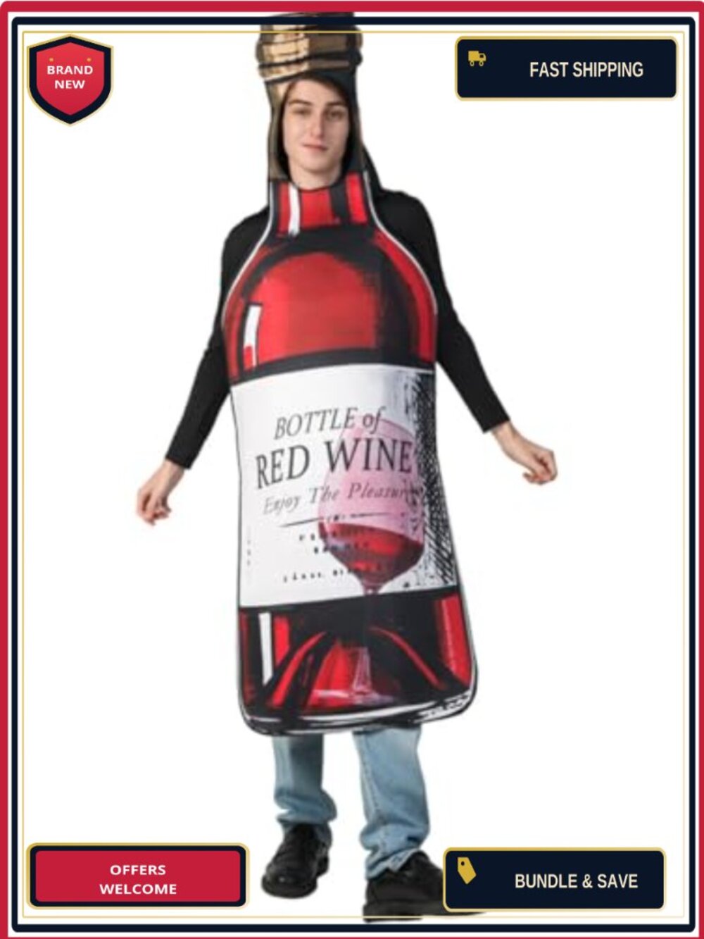 Red Wine Bottle Costume Tabard Tabard-Style One-Size Adult Halloween Party